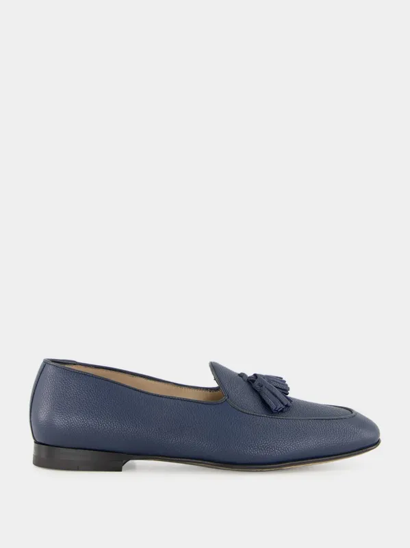 Lennox Navy Blue Leather Tassel Loafers sold by Fashion Clinic