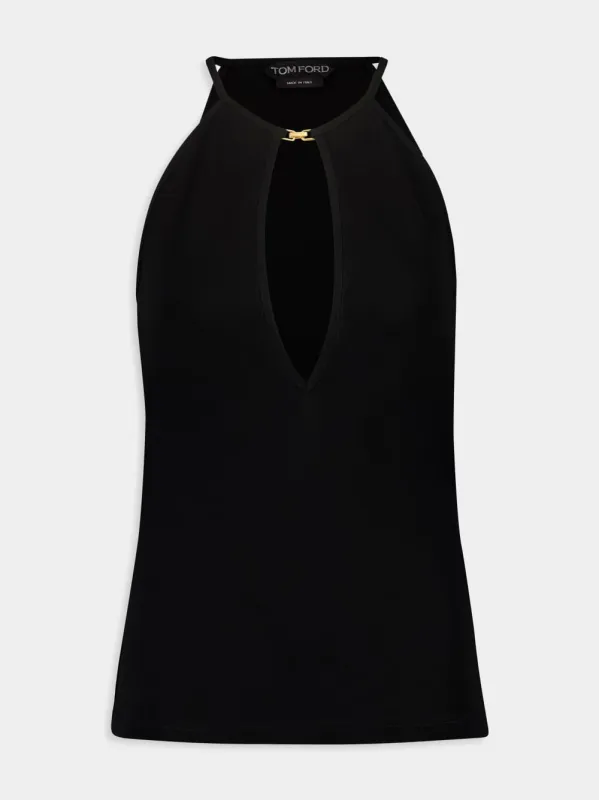 Black Crepe Jersey Halterneck Top sold by Fashion Clinic