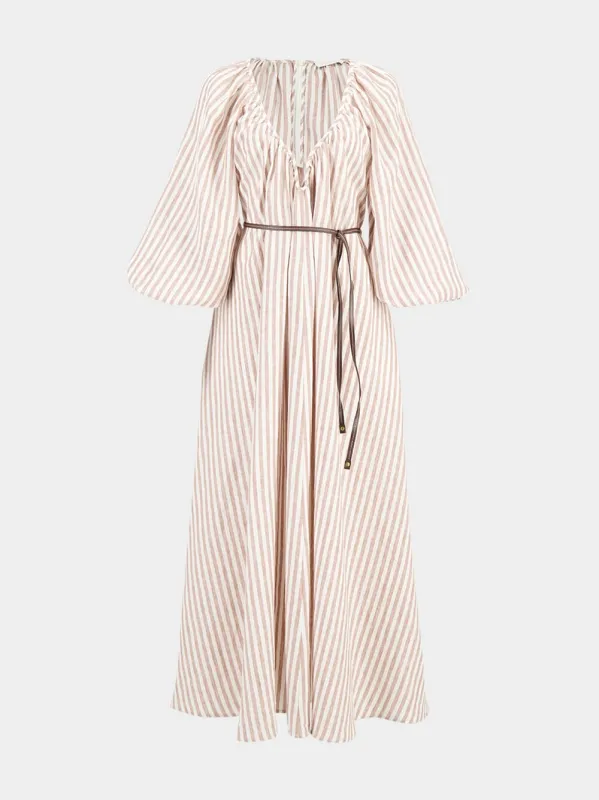 Tan Stripe Cascadian Linen Maxi Dress sold by Fashion Clinic