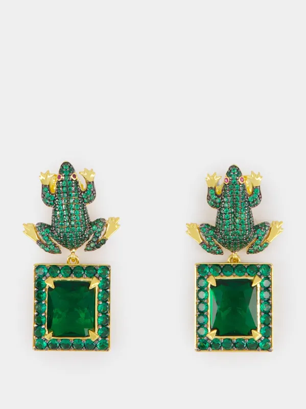 Frog Wales Earrings with Green Zirconia sold by Fashion Clinic