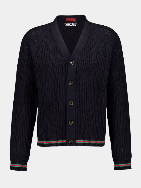 Navy Ajour Cotton Knit Cardigan with Web sold by Fashion Clinic