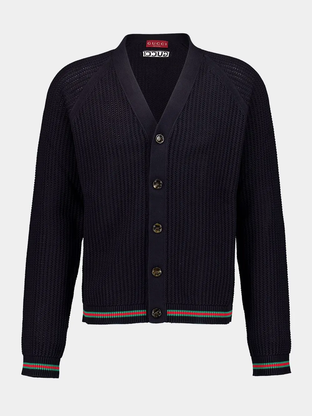 Navy Ajour Cotton Knit Cardigan with Web sold by Fashion Clinic