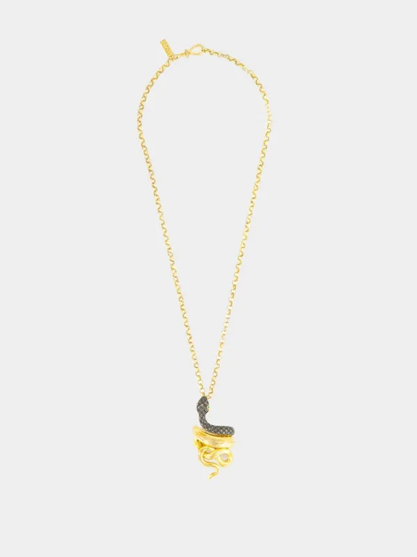 Black and Gold Snake Pendant Necklace sold by Fashion Clinic