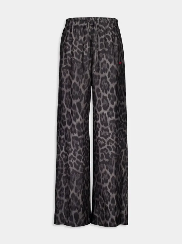 Ash Grey Silk Leopard Pajama Trousers sold by Fashion Clinic