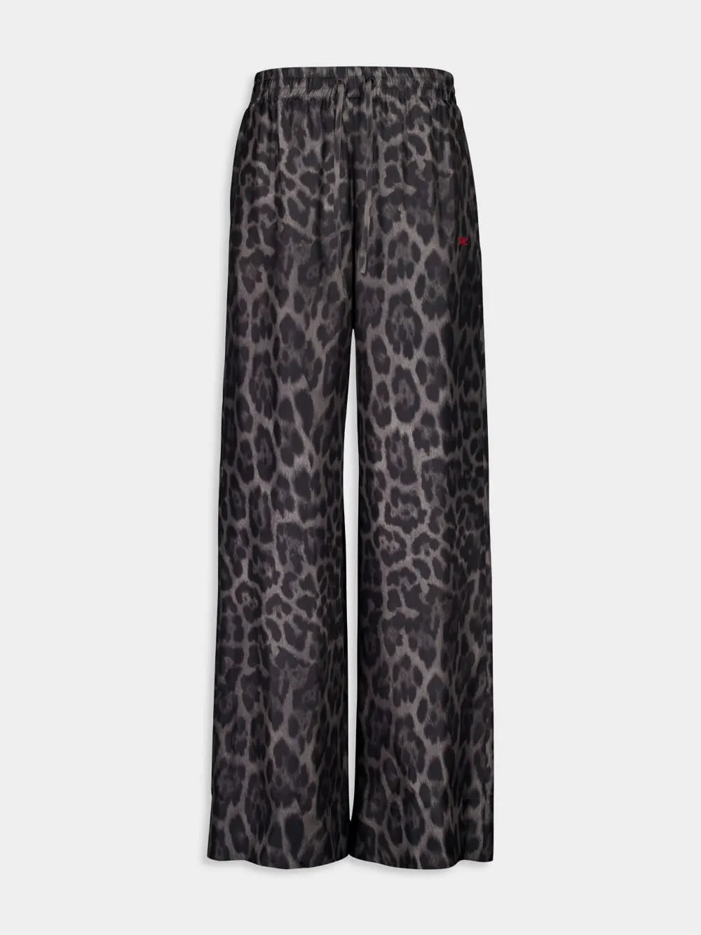 Ash Grey Silk Leopard Pajama Trousers sold by Fashion Clinic