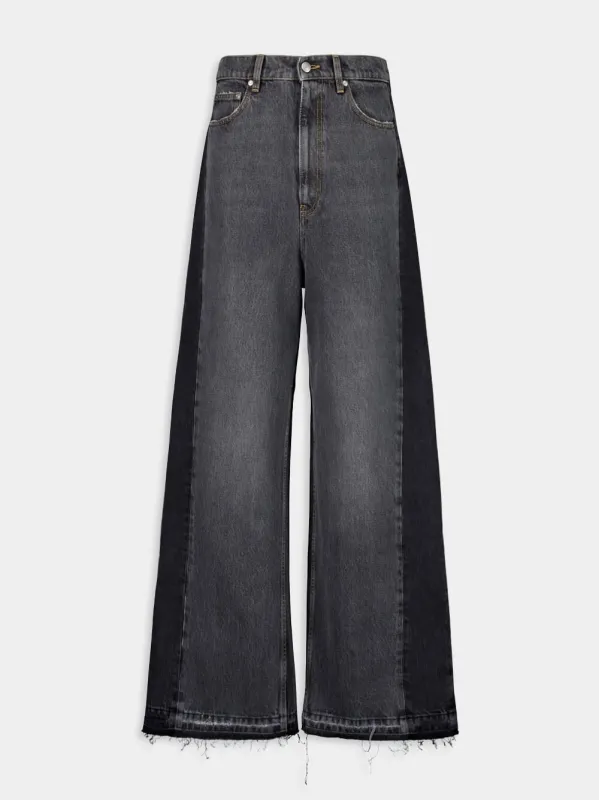 Two-Tone Black Wide-Leg Denim Jeans sold by Fashion Clinic