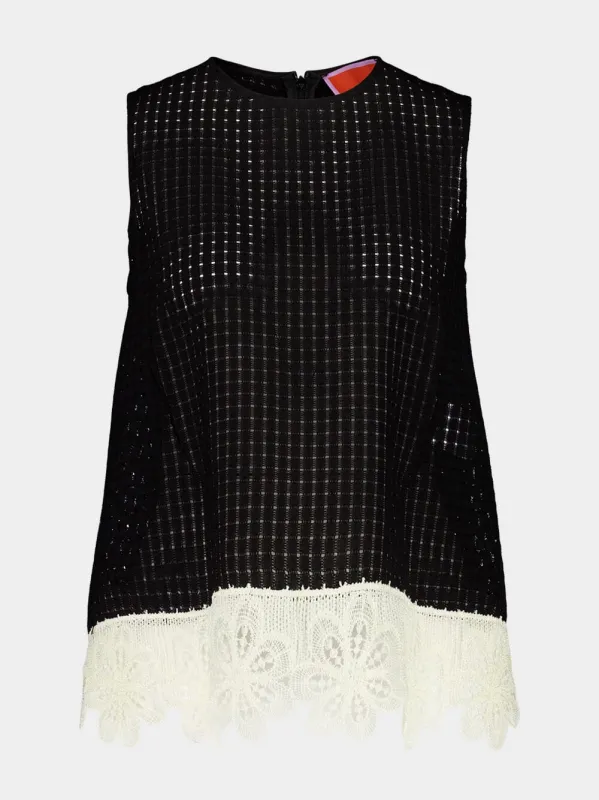 La Scala Black Sleeveless Top with Lace Hem sold by Fashion Clinic