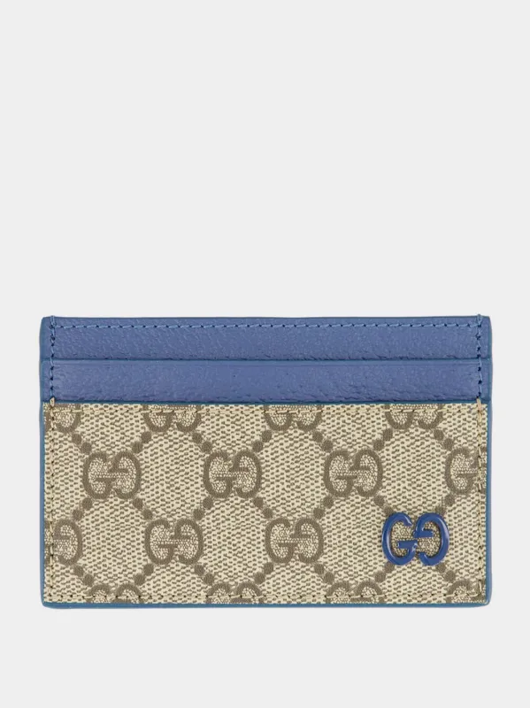 Ebony and Blue Bi-Color GG Supreme Card Case sold by Fashion Clinic