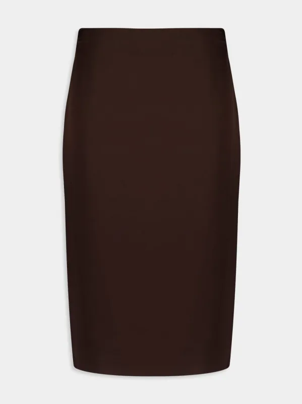 Deep Brown Satin Midi Skirt sold by Fashion Clinic