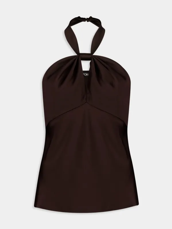 Deep Brown Halterneck Satin Top sold by Fashion Clinic