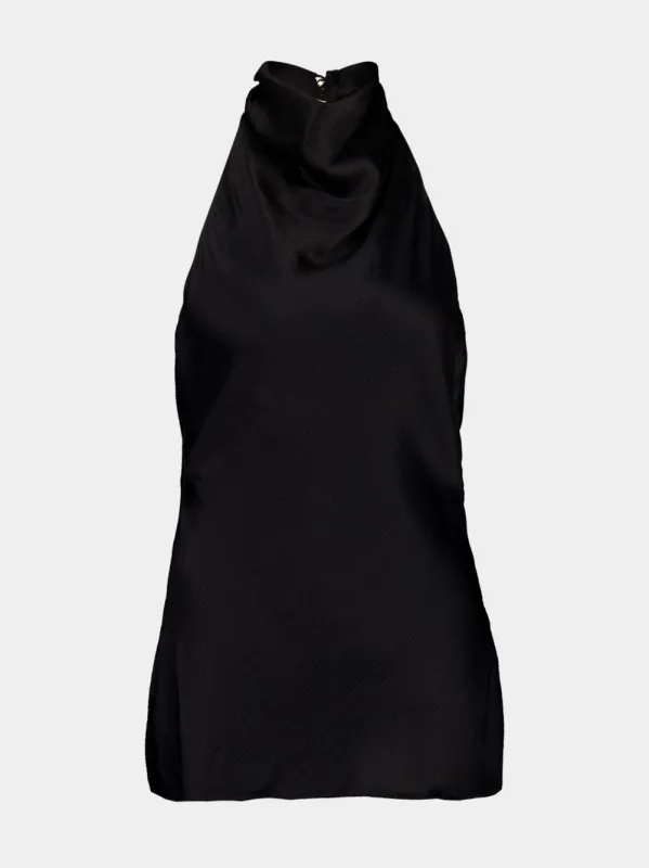 Black Backless Satin Draped Top sold by Fashion Clinic