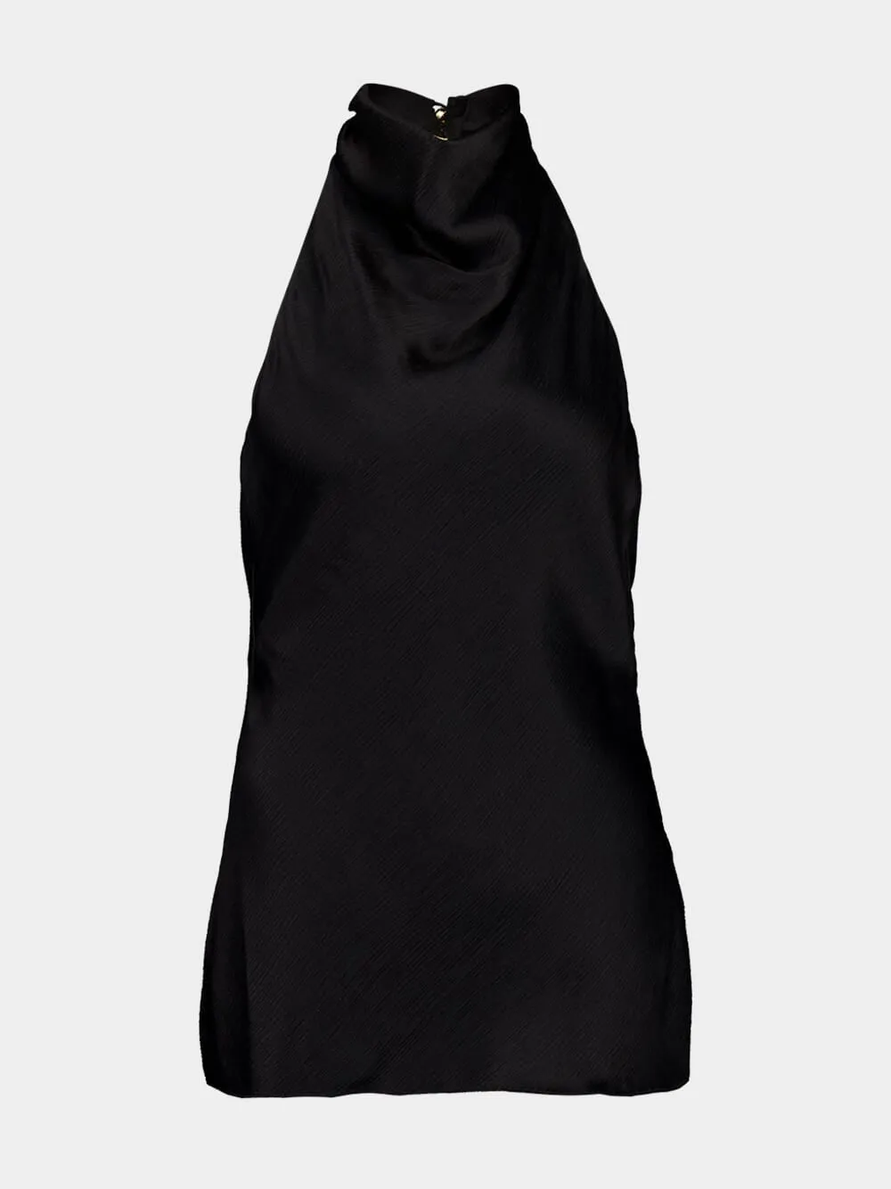 Black Backless Satin Draped Top sold by Fashion Clinic