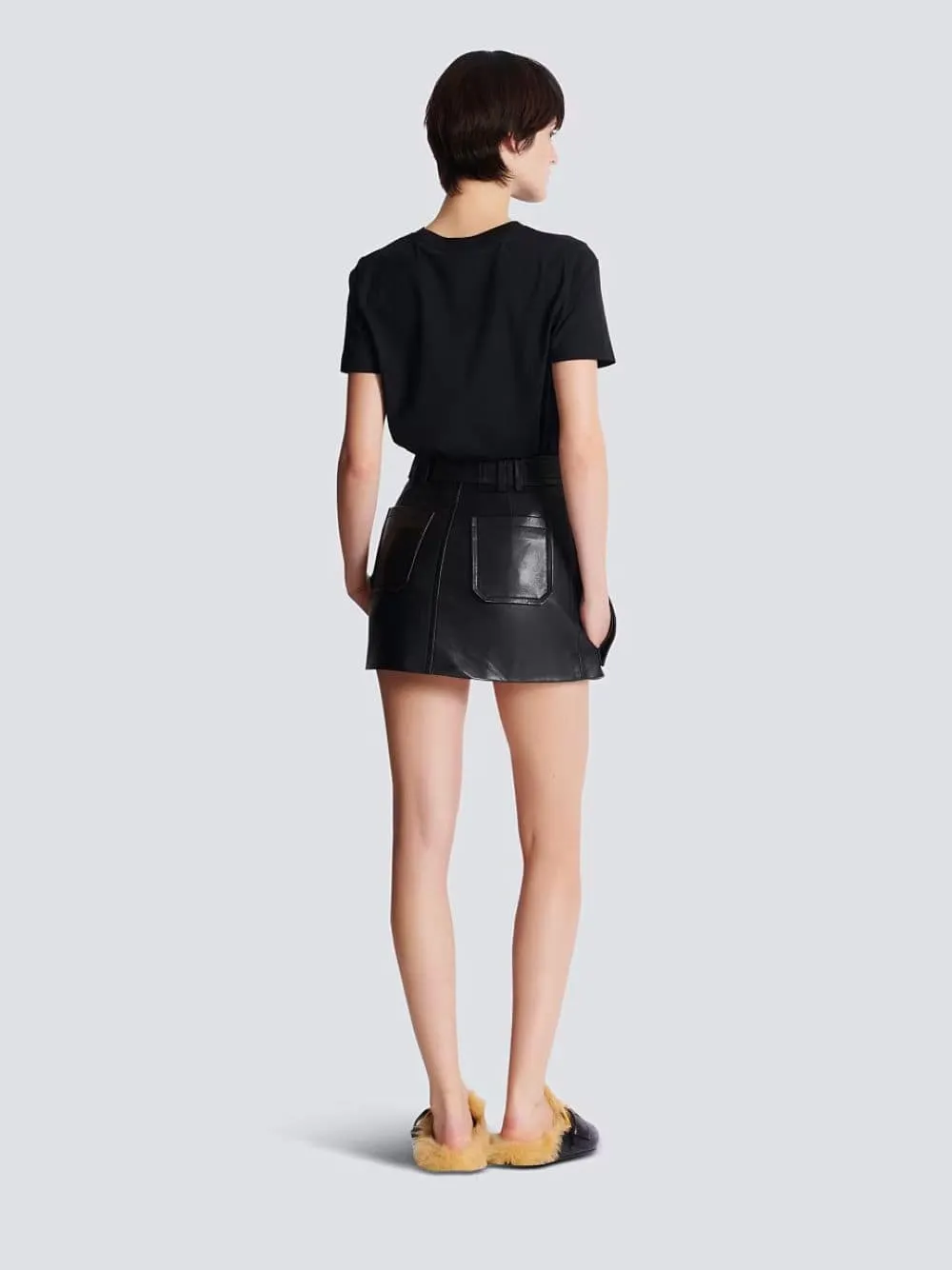 Black Belted Lambskin Mini Skirt sold by Fashion Clinic product image thumbnail 4