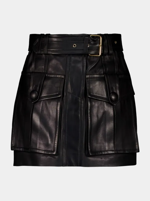 Black Belted Lambskin Mini Skirt sold by Fashion Clinic
