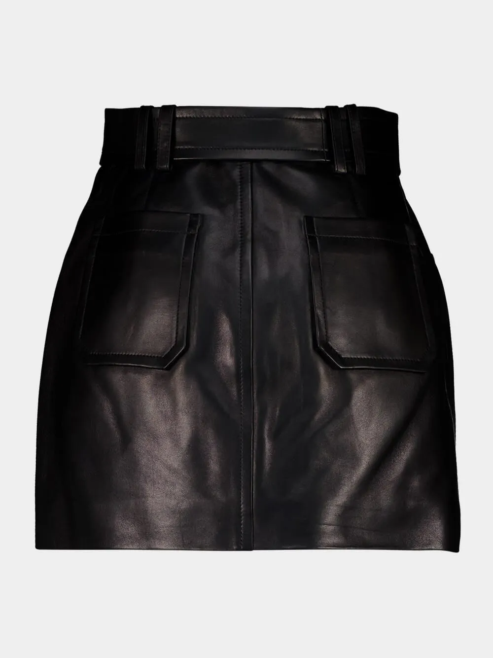 Black Belted Lambskin Mini Skirt sold by Fashion Clinic product image thumbnail 3