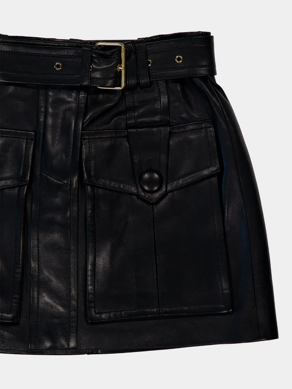 Black Belted Lambskin Mini Skirt sold by Fashion Clinic product image thumbnail 5