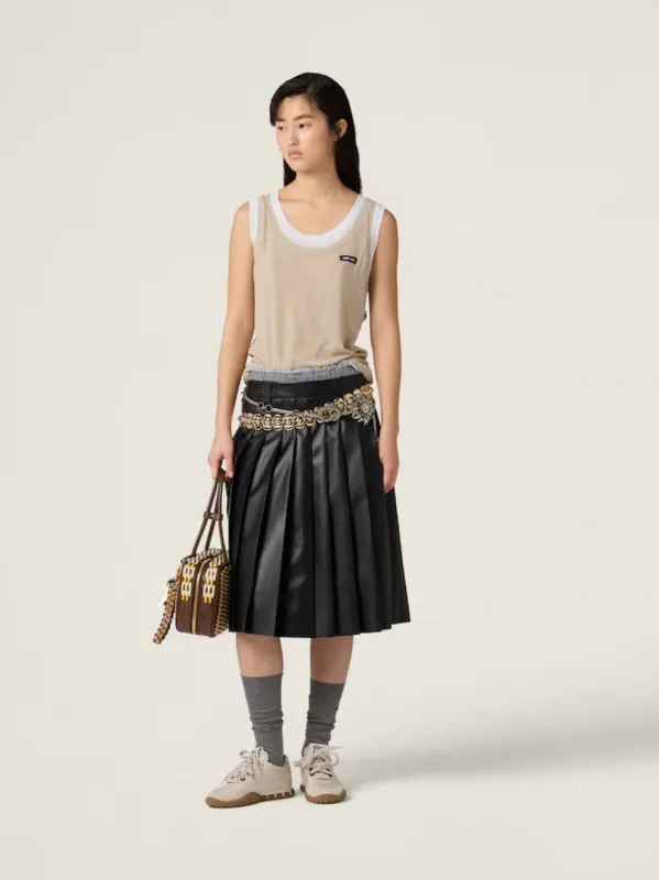 White and Pumice Ribbed Jersey Tank Top sold by Fashion Clinic