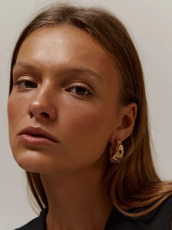 Galia 18k Gold-Plated Textured Hoop Earrings sold by Fashion Clinic