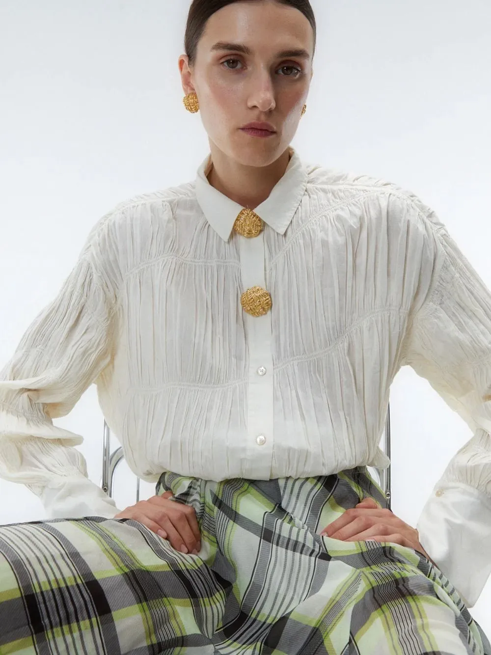 Ares 18k Gold-Plated Textured Earrings sold by Fashion Clinic product image thumbnail 4