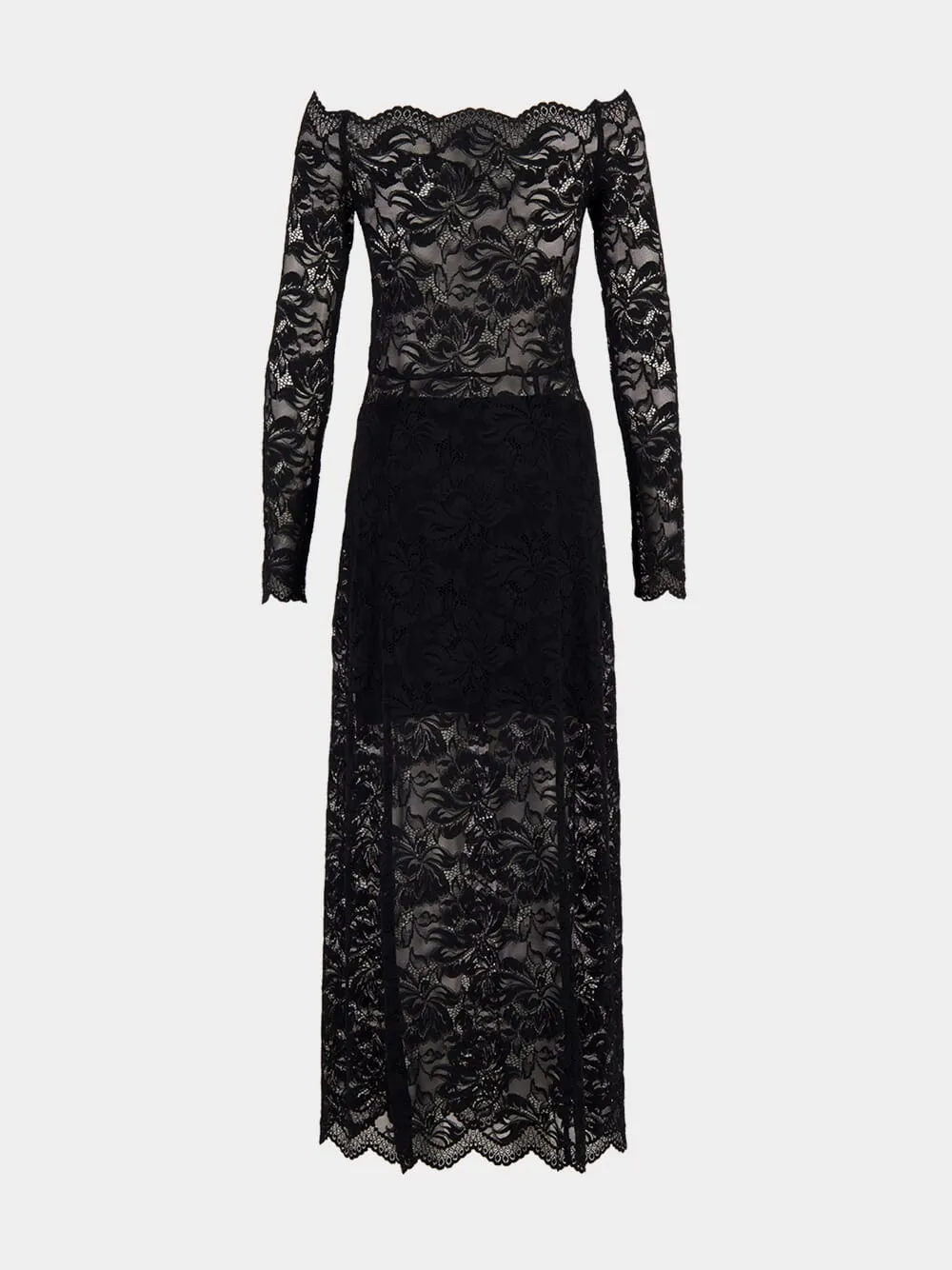 Long Black Lace Bardot Dress sold by Fashion Clinic product image thumbnail 2
