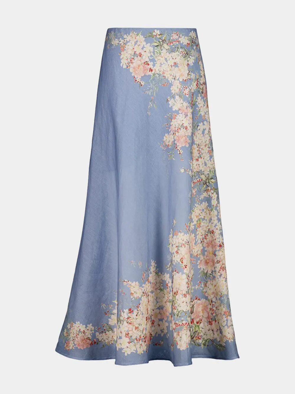 Teal Blue Botanical Floral Cascadian Bias Skirt sold by Fashion Clinic