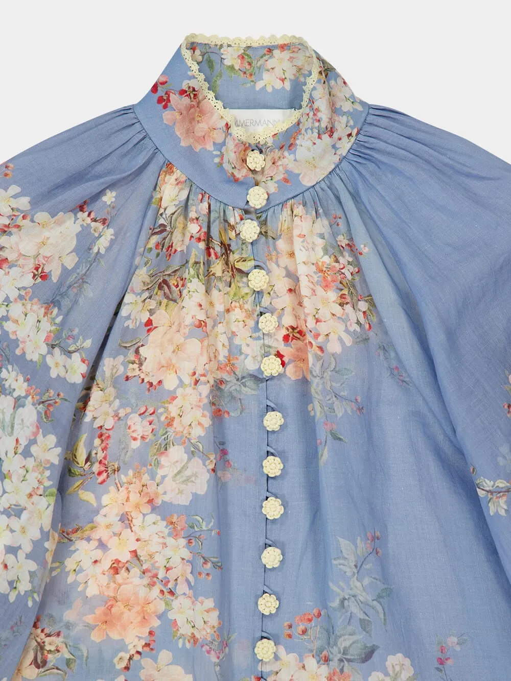 Teal Blue Botanical Floral Cascadian Ramie Blouse sold by Fashion Clinic product image thumbnail 3