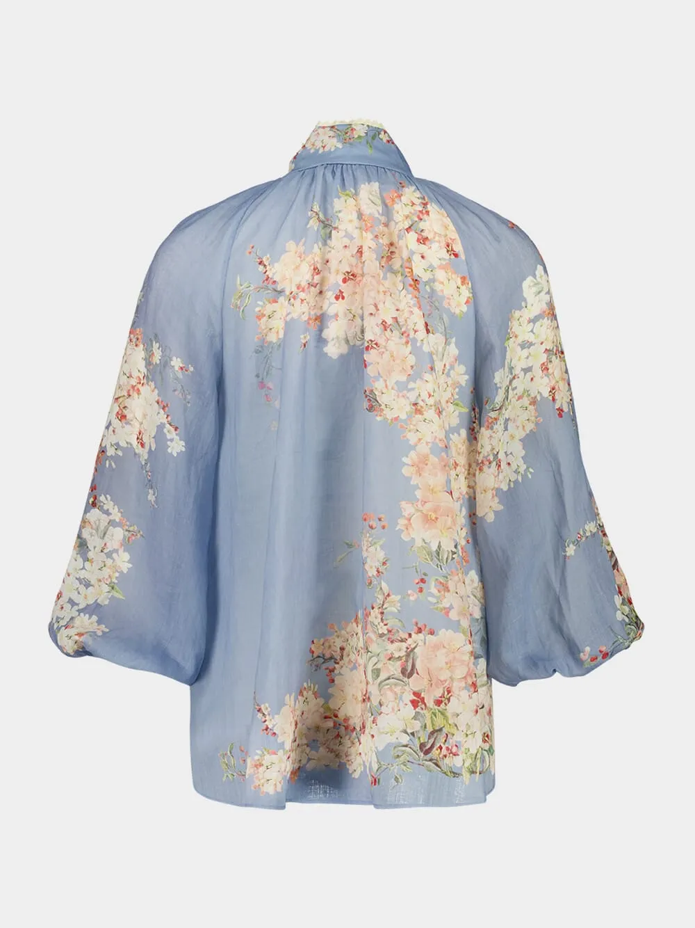Teal Blue Botanical Floral Cascadian Ramie Blouse sold by Fashion Clinic product image thumbnail 2