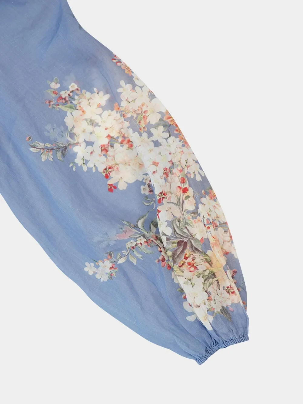 Teal Blue Botanical Floral Cascadian Ramie Blouse sold by Fashion Clinic product image thumbnail 4