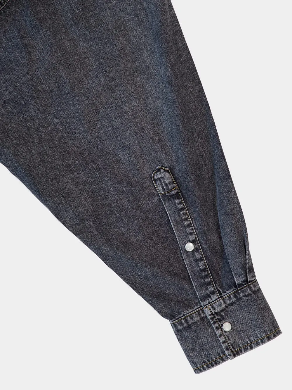 Black Denim Washed Button Up Shirt sold by Fashion Clinic product image thumbnail 4