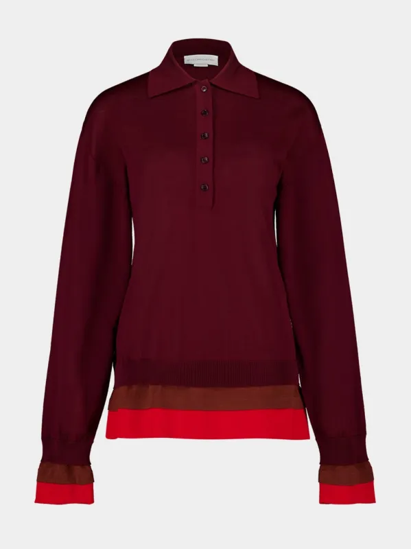 Bordeaux and Red Wool Polo Top sold by Fashion Clinic