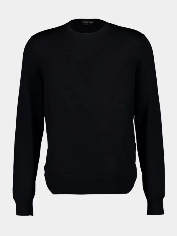 Black Fine Wool Crew Jumper sold by Fashion Clinic