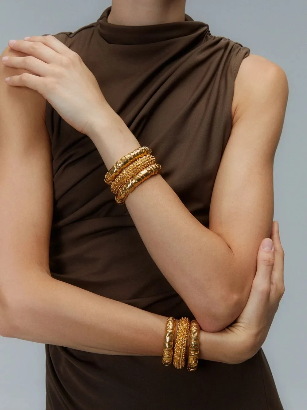 Cassandra 18k Gold-Plated Textured Bracelet sold by Fashion Clinic product image thumbnail 2