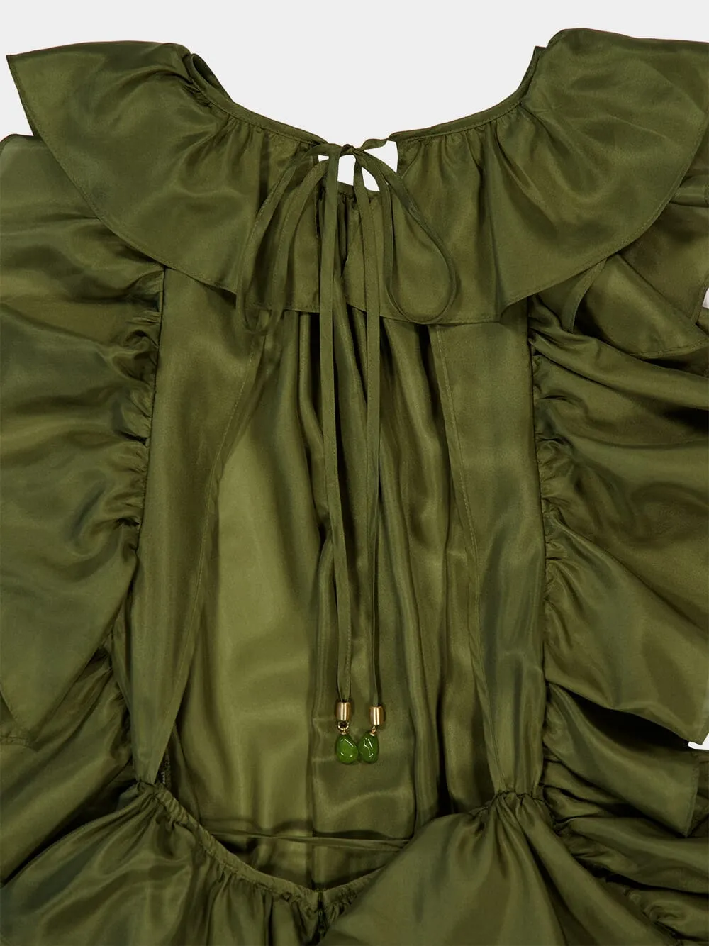 Olive Cascadian Ruffle Midi Dress sold by Fashion Clinic product image thumbnail 3