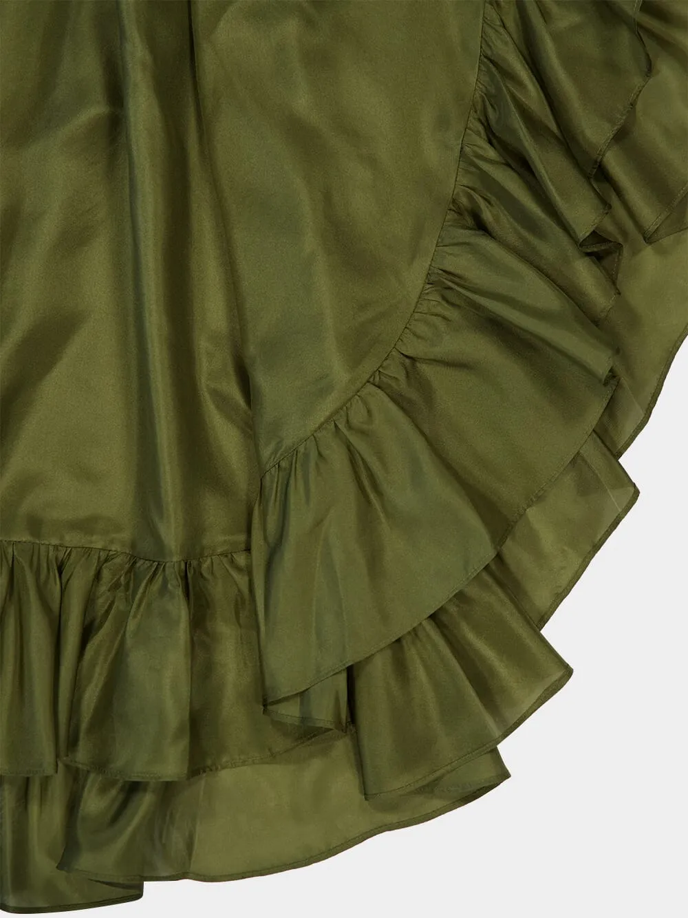 Olive Cascadian Ruffle Midi Dress sold by Fashion Clinic product image thumbnail 4
