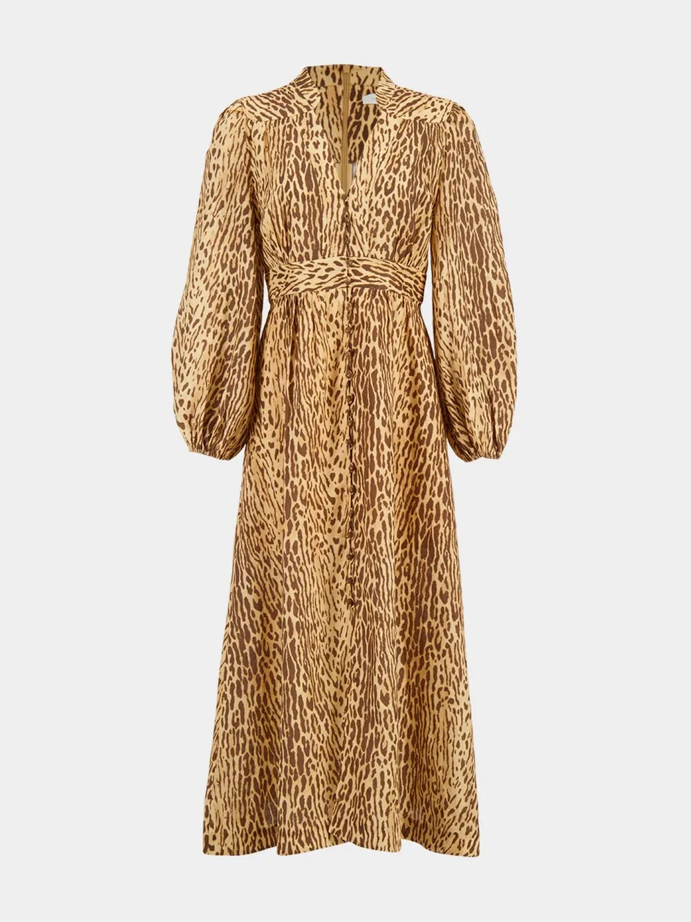 Tan Leopard Cascadian Plunge Midi Dress sold by Fashion Clinic