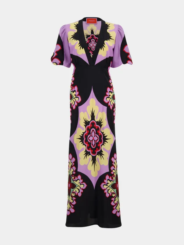 Marlene Silk Palazzo Placée Maxi Dress sold by Fashion Clinic