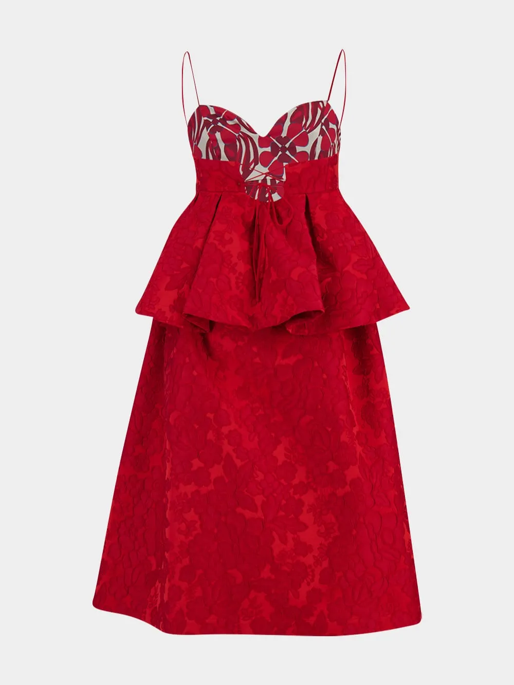 Peony Red Satin Peplum Midi Dress sold by Fashion Clinic product image thumbnail 2