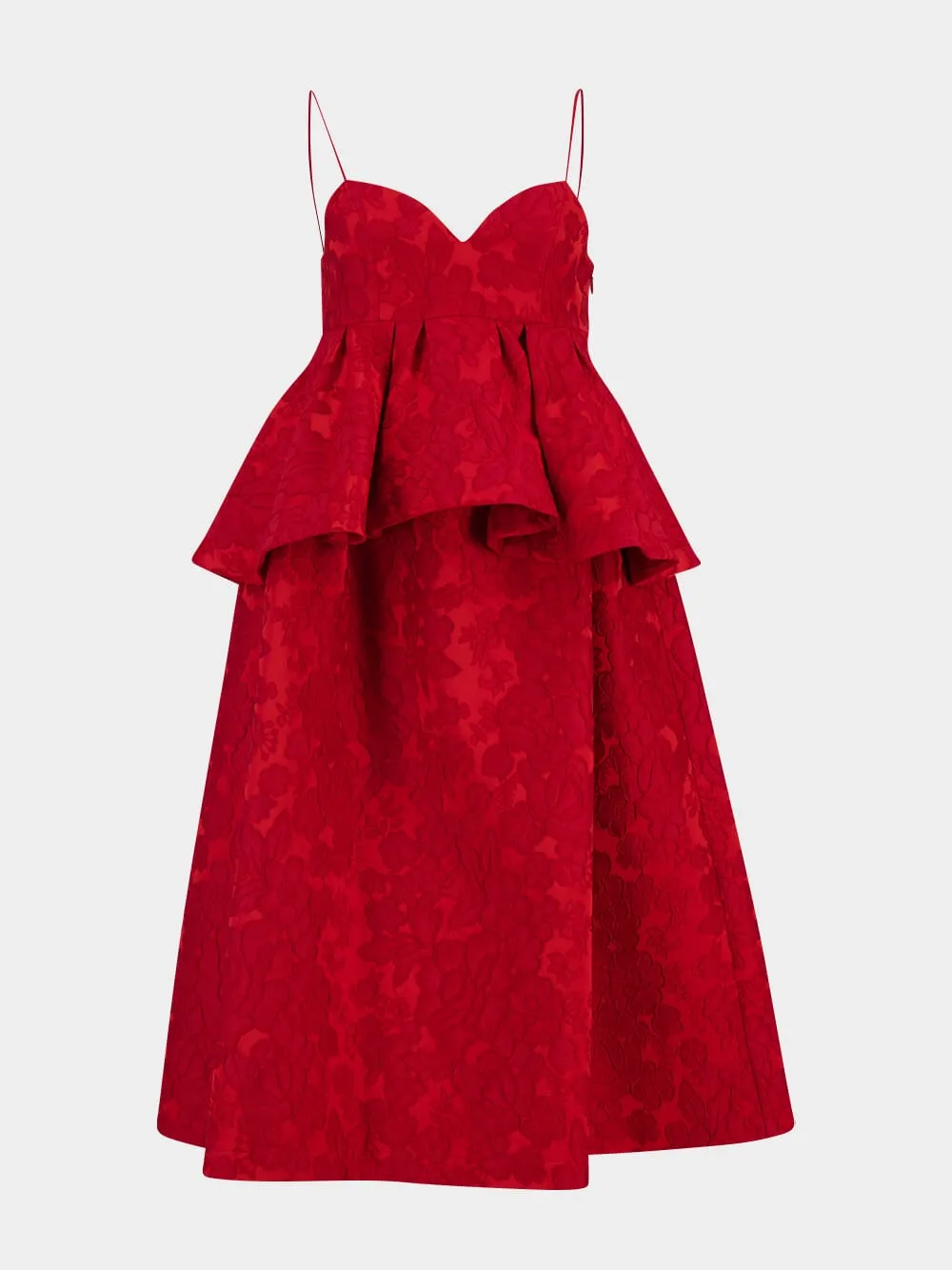 Peony Red Satin Peplum Midi Dress sold by Fashion Clinic
