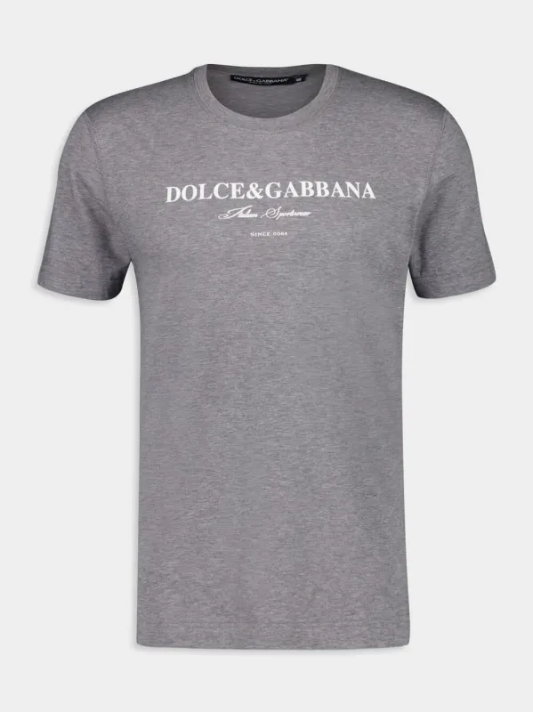 Grey Melange Cotton T-Shirt with Logo Print sold by Fashion Clinic