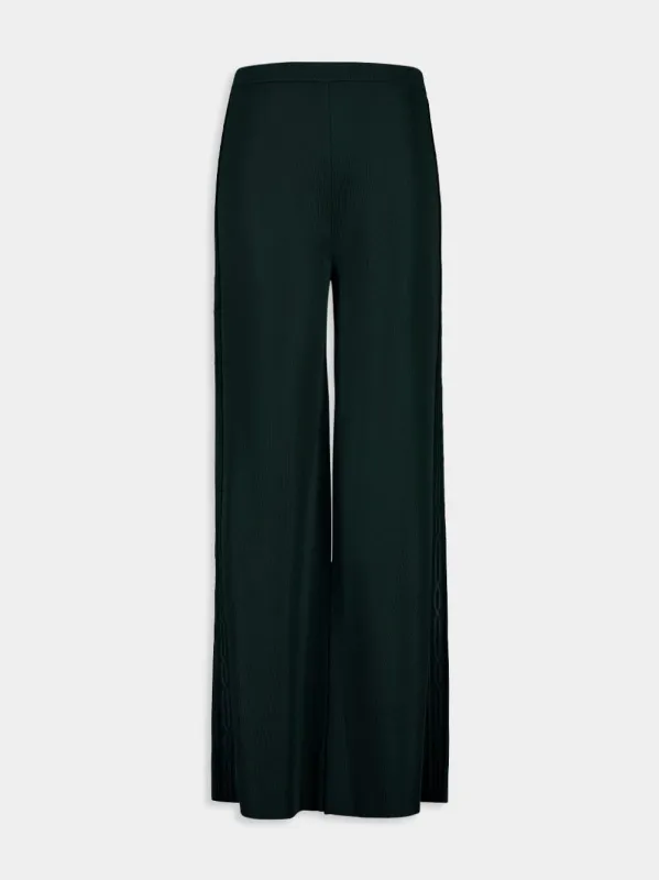 Moss Green Knitted Palazzo Trousers made by Salvatore Ferragamo