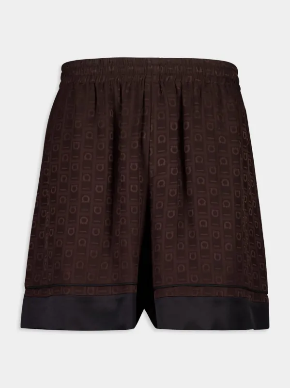 Espresso Silk Monogram Bermuda Shorts sold by Fashion Clinic