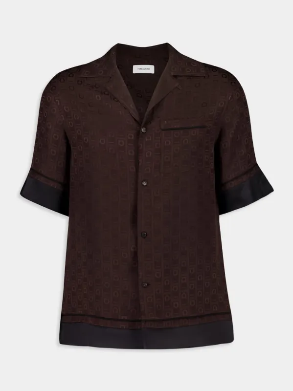 Espresso Silk Monogram Shirt sold by Fashion Clinic