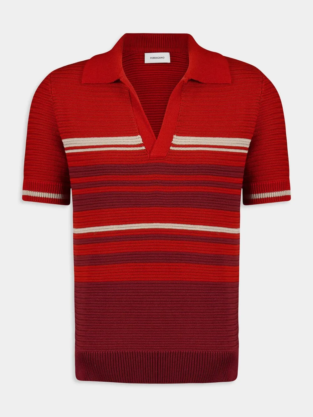 Rust and Red Striped Cotton Knit Polo sold by Fashion Clinic