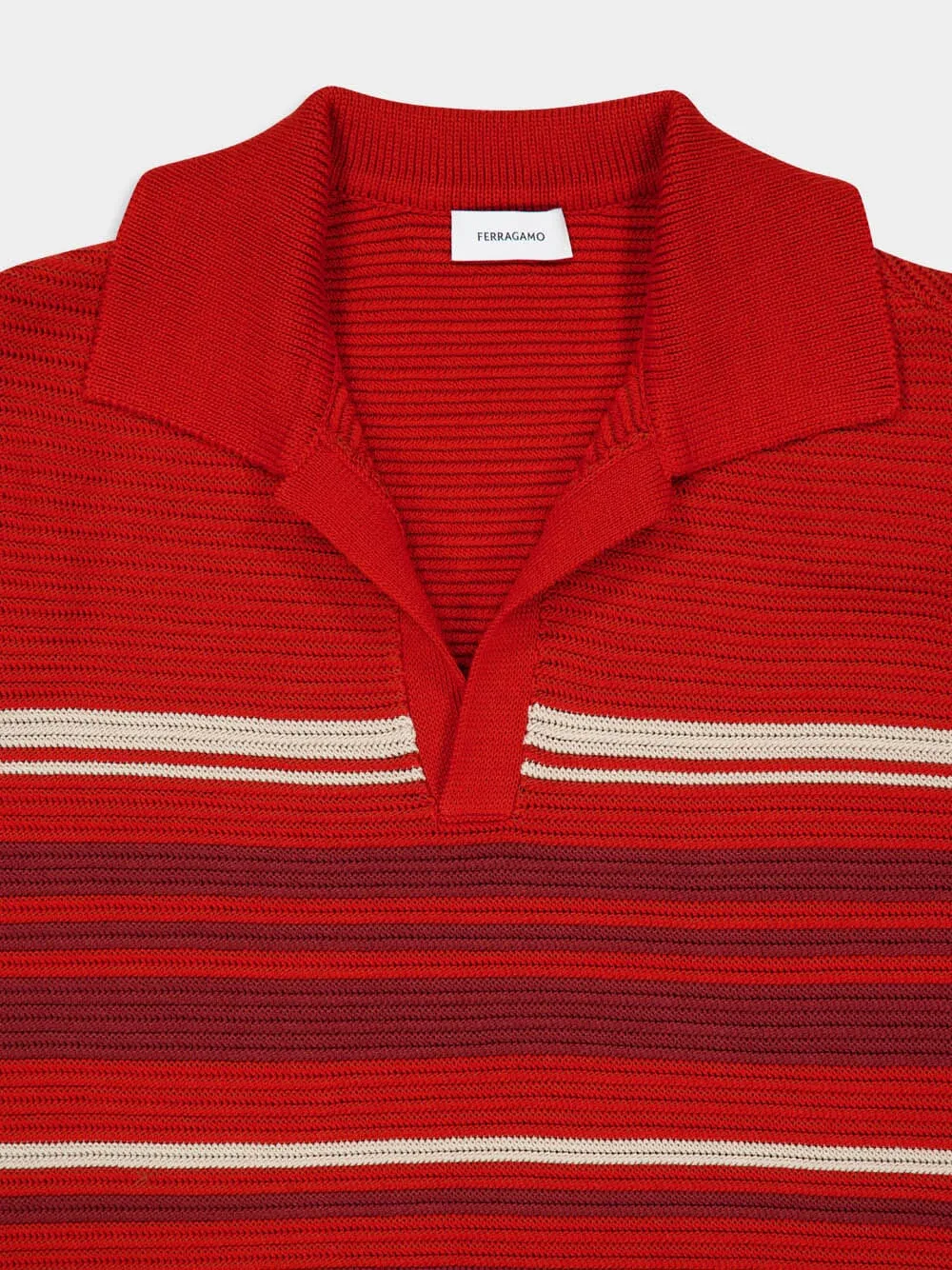 Rust and Red Striped Cotton Knit Polo sold by Fashion Clinic product image thumbnail 5