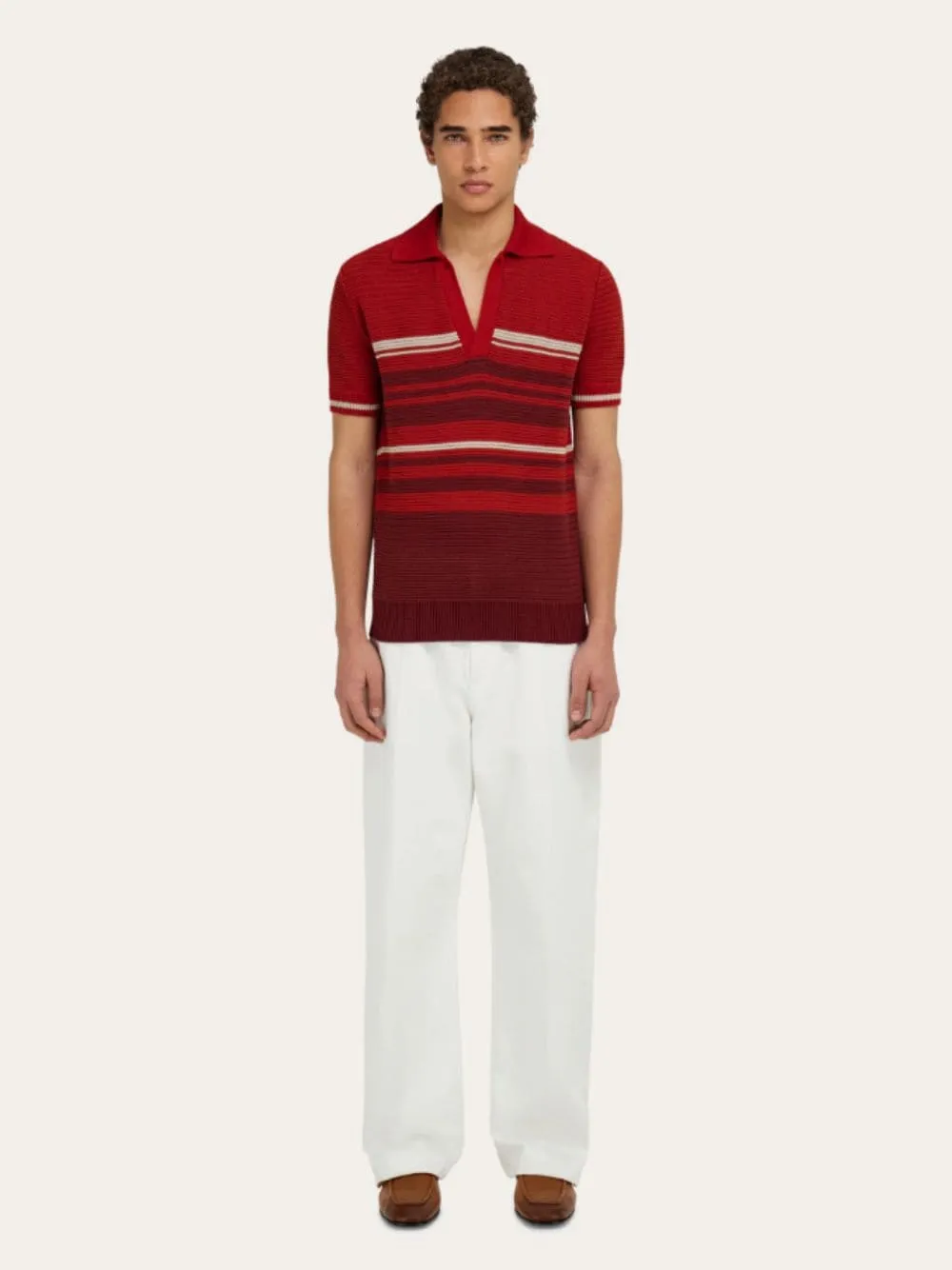 Rust and Red Striped Cotton Knit Polo sold by Fashion Clinic product image thumbnail 2