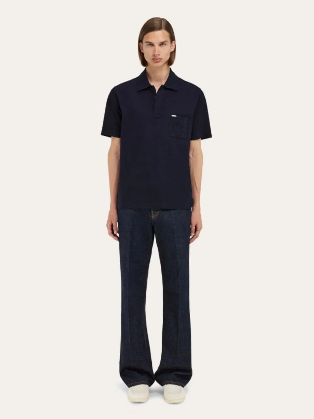 Navy Cotton Polo with Jacquard Pocket sold by Fashion Clinic