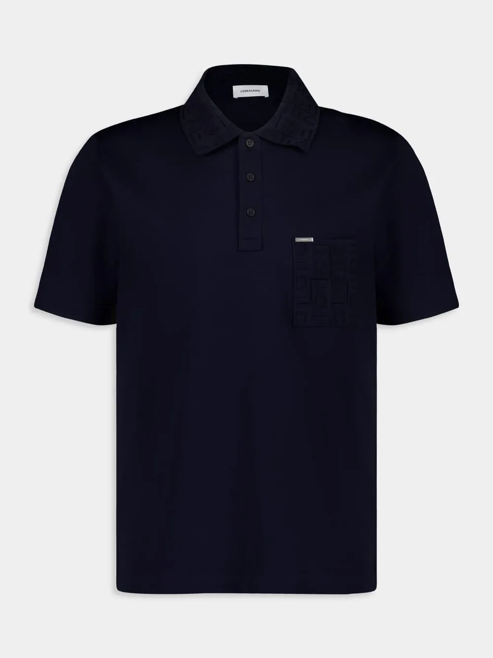 Navy Cotton Polo with Jacquard Pocket sold by Fashion Clinic product image thumbnail 2