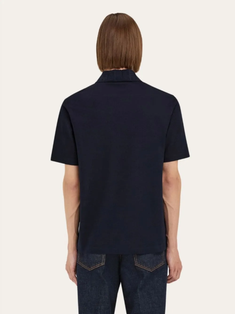 Navy Cotton Polo with Jacquard Pocket sold by Fashion Clinic product image thumbnail 3