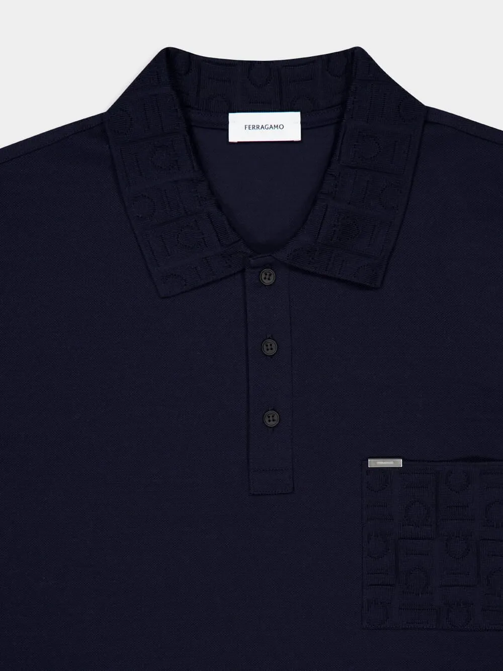 Navy Cotton Polo with Jacquard Pocket sold by Fashion Clinic product image thumbnail 5