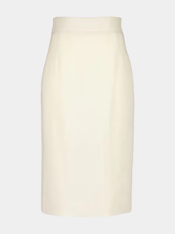 White Double Crêpe Midi Skirt sold by Fashion Clinic
